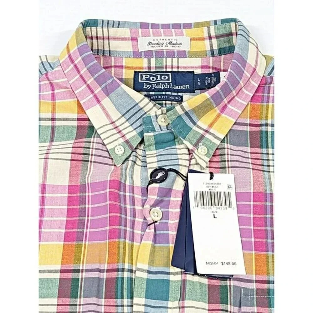 Polo Ralph Lauren Men's Classic Fit Madras Poplin Popover Shirt Size L MSRP $148
